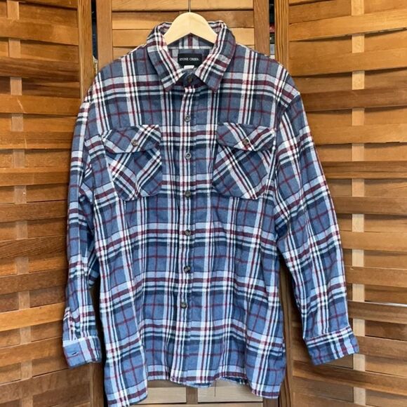Stone Creek Men's Blue Plaid Cotton Flannel Casual Button Down Shirt XXL - Picture 1 of 6